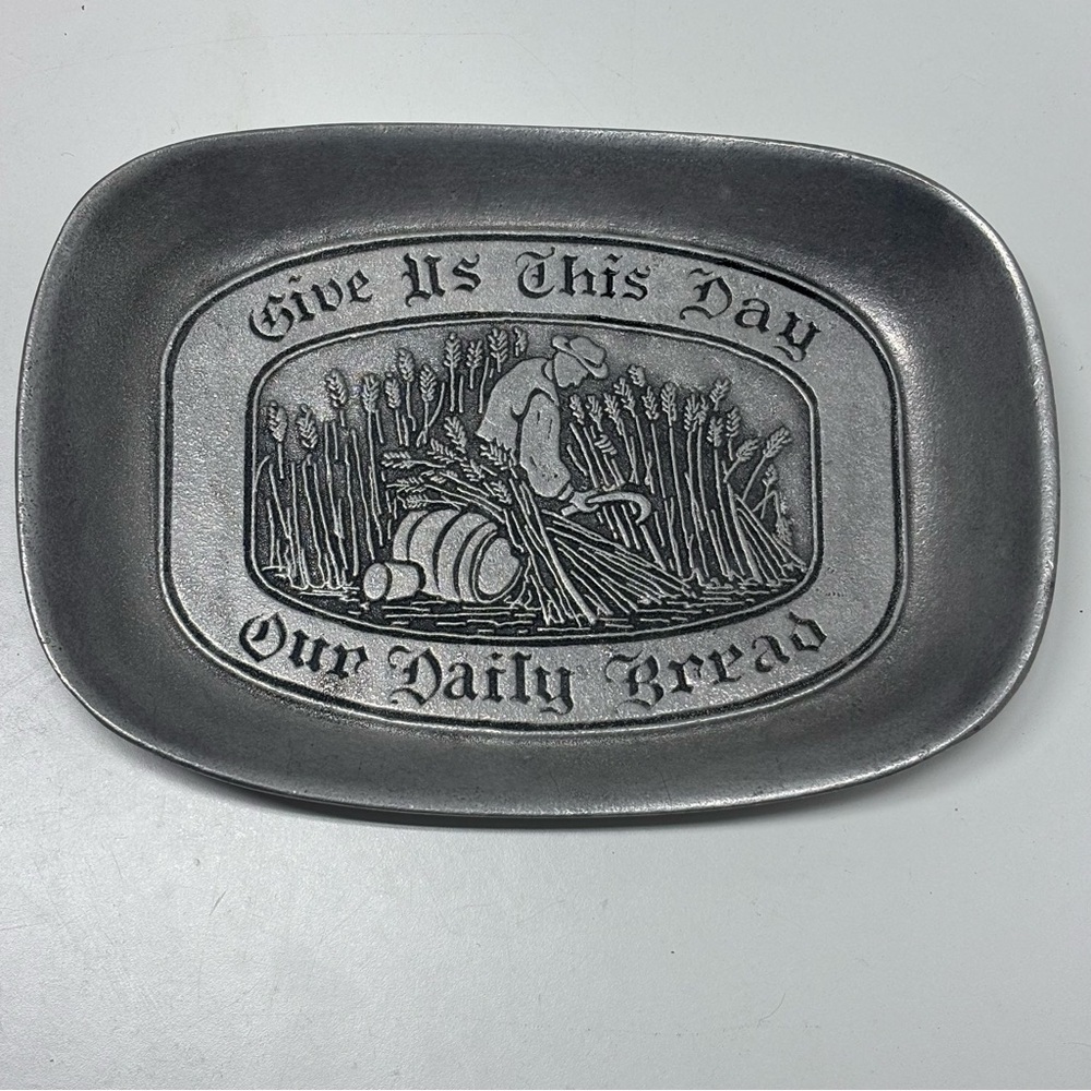 Vintage pewter Wilton Armetale serving tray “give us this day our daily bread”